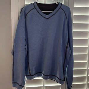 Men’s lg longsleeved reversible Tommy Bahama sweater, blue brown excellent cond